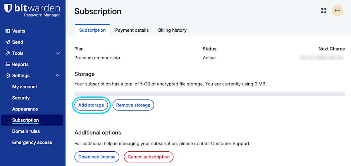 Add storage to individual vault
