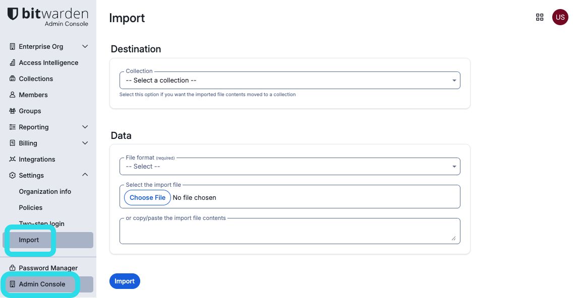 Import organization items