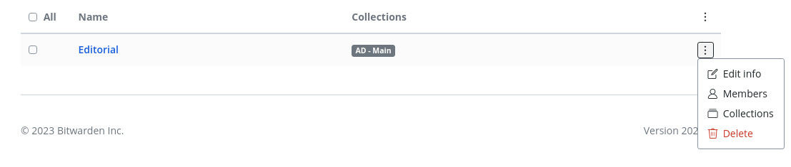 Figure 5 - The Group edit drop-down is where you can make changes to a Group