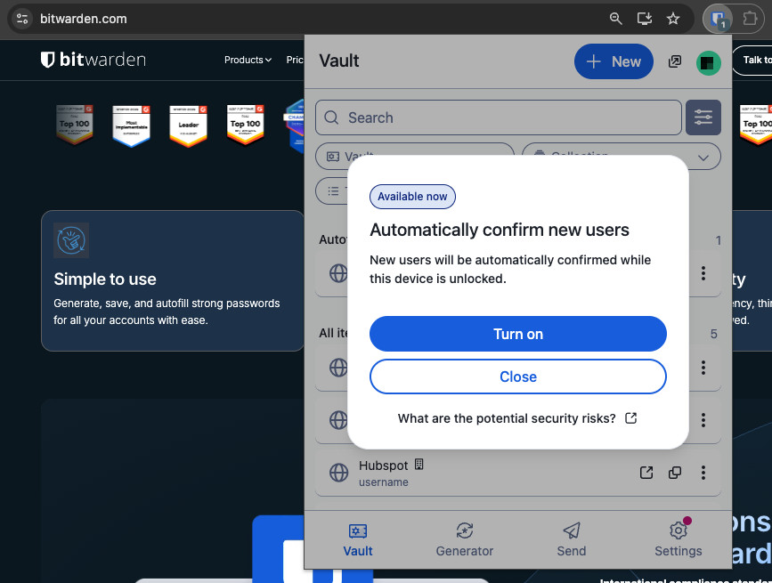 Turn on automatic confirmation