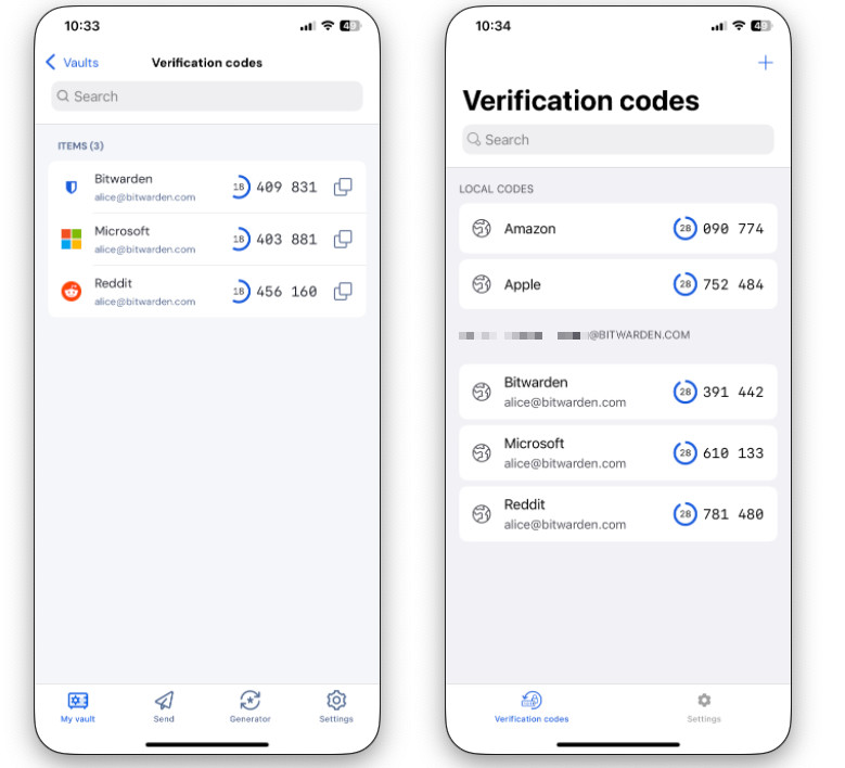 Sync between Password Manager (Left) and Authenticator (Right)