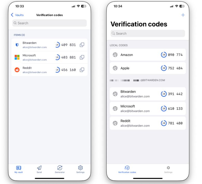 Sync between Password Manager (Left) and Authenticator (Right)