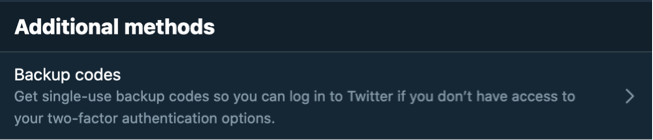Twitter option for ‘Backup Codes’