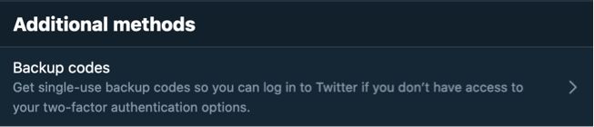Twitter option for ‘Backup Codes’