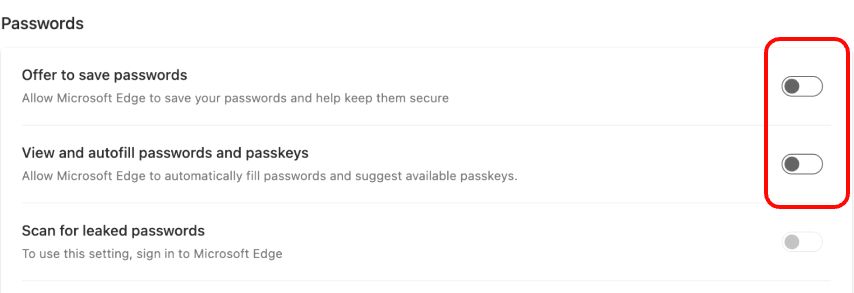 Disable native password manager