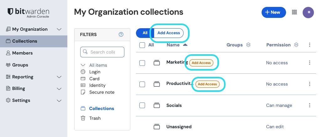 Add access to un-managed collections