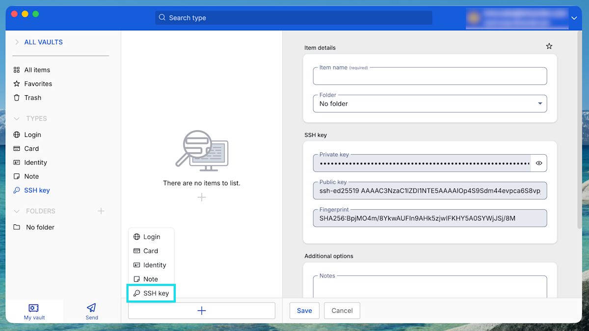 Create new SSH key on desktop