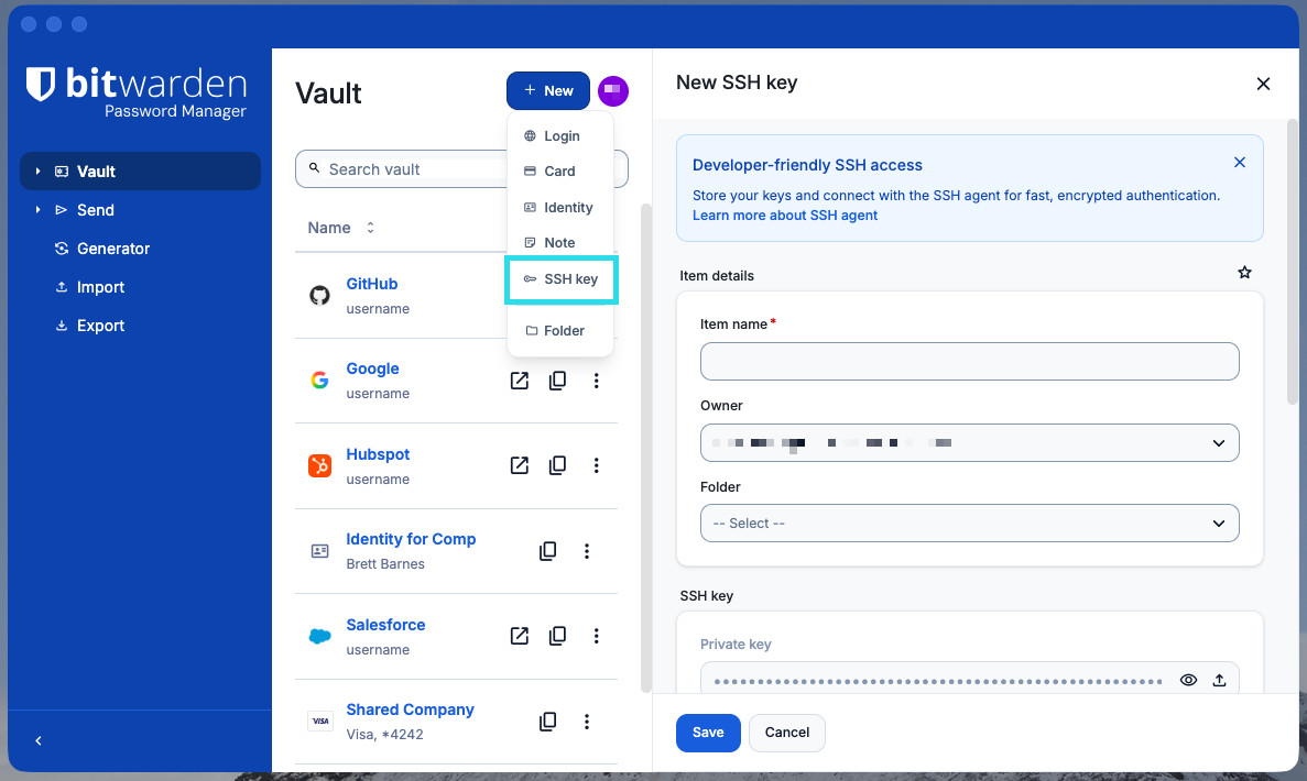 Create new SSH key on desktop