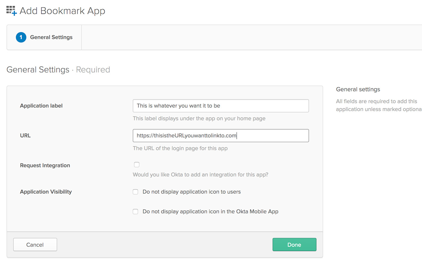 Creating a bookmark in Okta (source: okta.com)