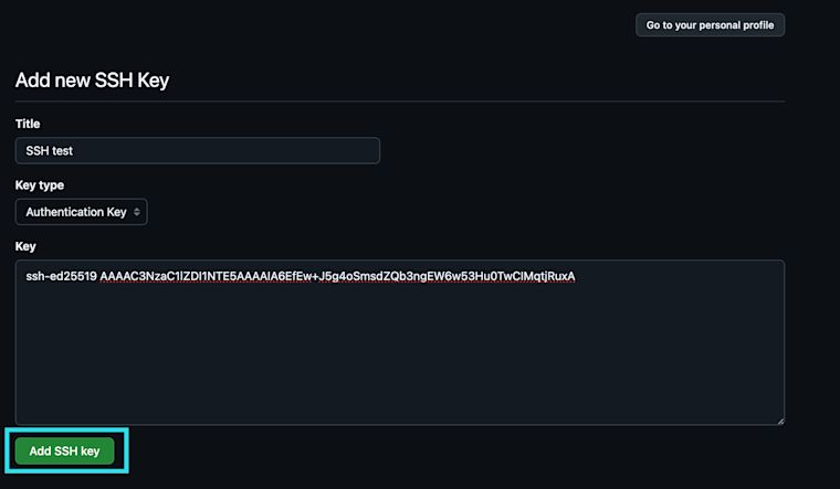 Create new GitHub key 