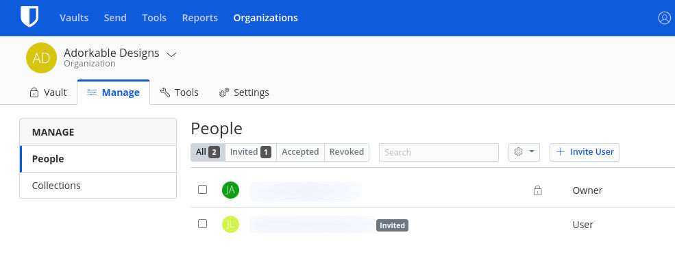 Figure 5: The Organization user management tab.