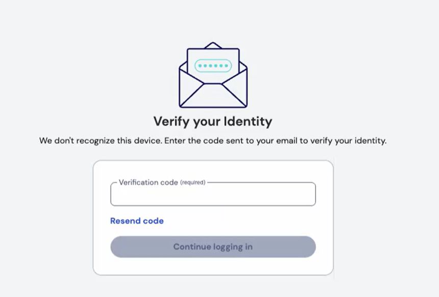 Der neue Verifizierungsbildschirm in der Web-App während des Anmeldevorgangs für Benutzer ohne aktivierte zweistufige Anmeldung.