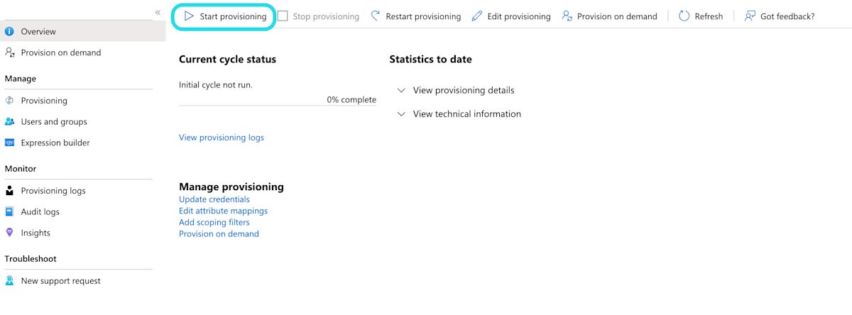 Start provisioning