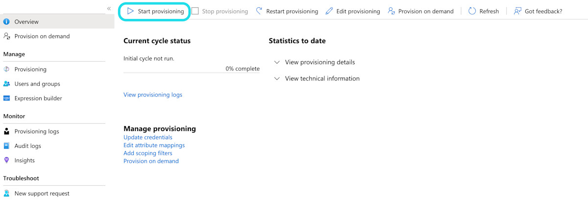 Start provisioning