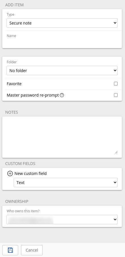 Figure 3: The Bitwarden Secure Note creation window.