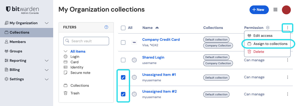 Assign to collections in bulk