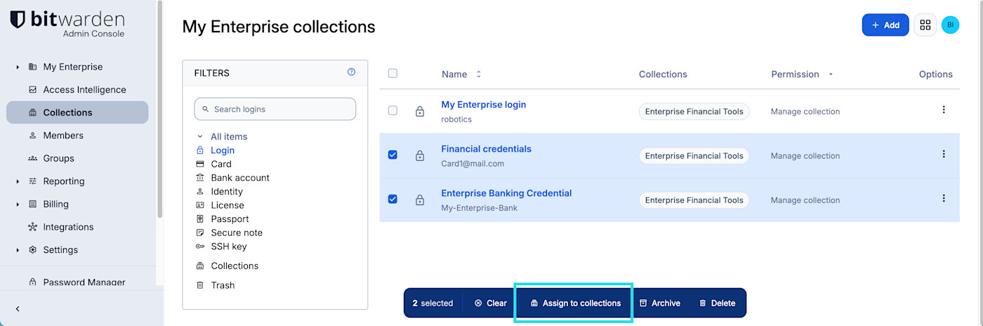 Assign to collections in bulk