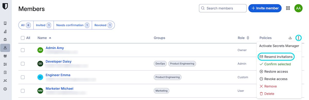 Resend invitations in bulk