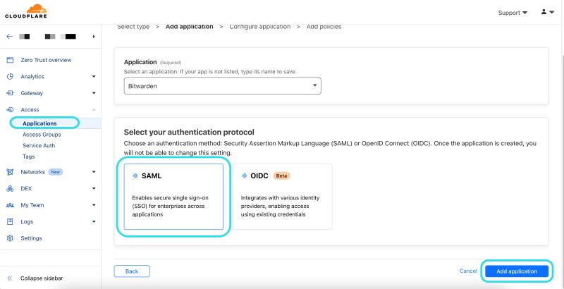 Add an application Cloufflare Zero Trust