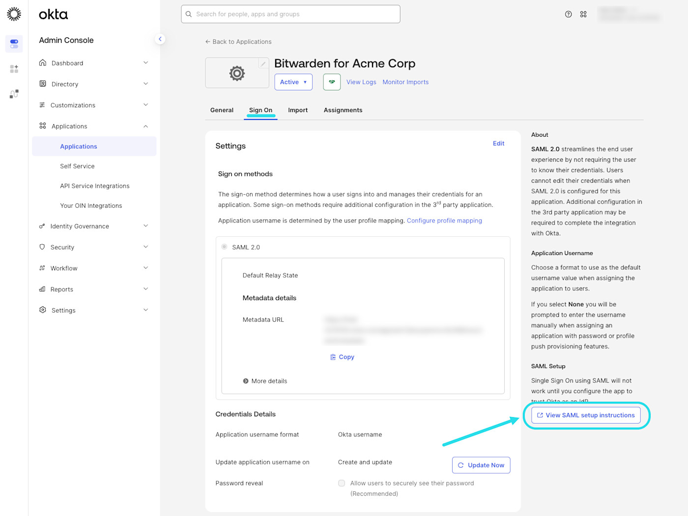 View SAML setup instructions