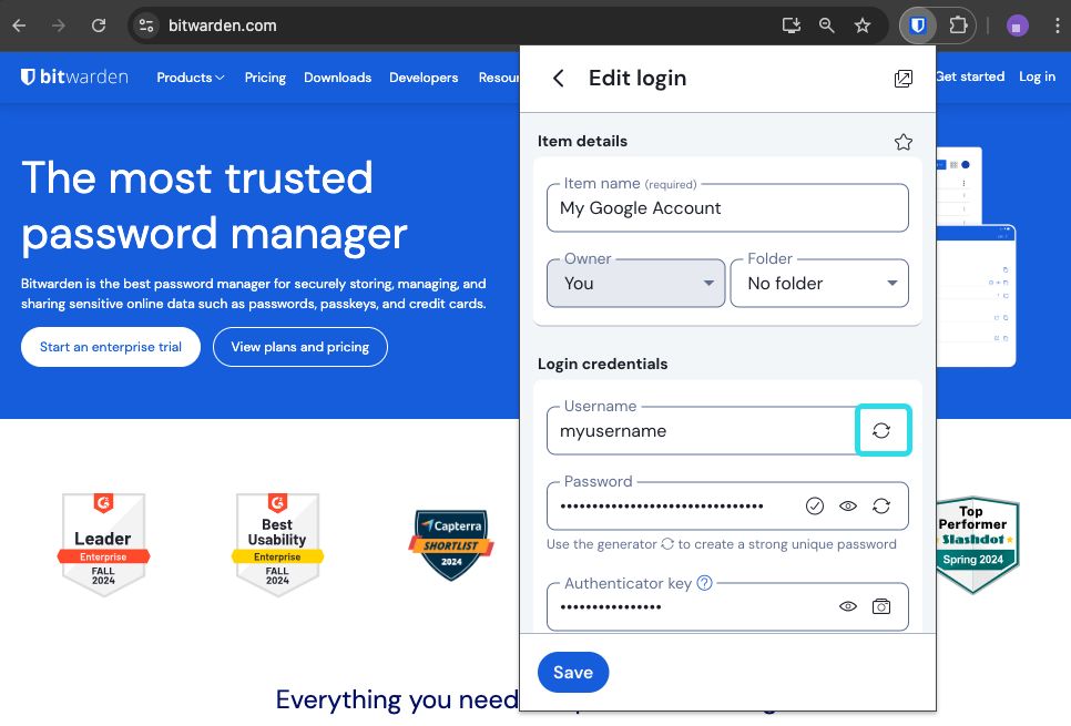 Browser extension username generator