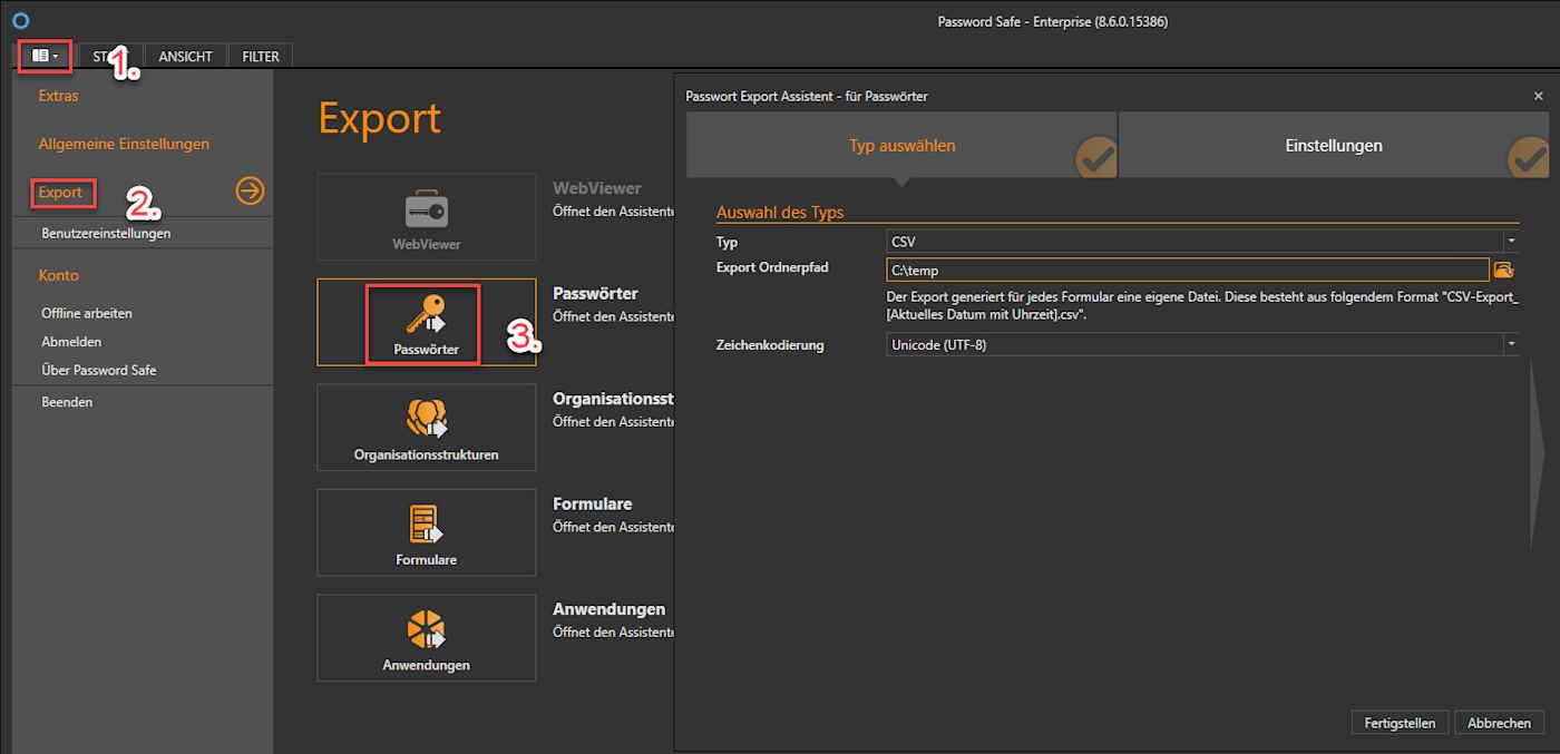 Export aus der Desktop-App 
