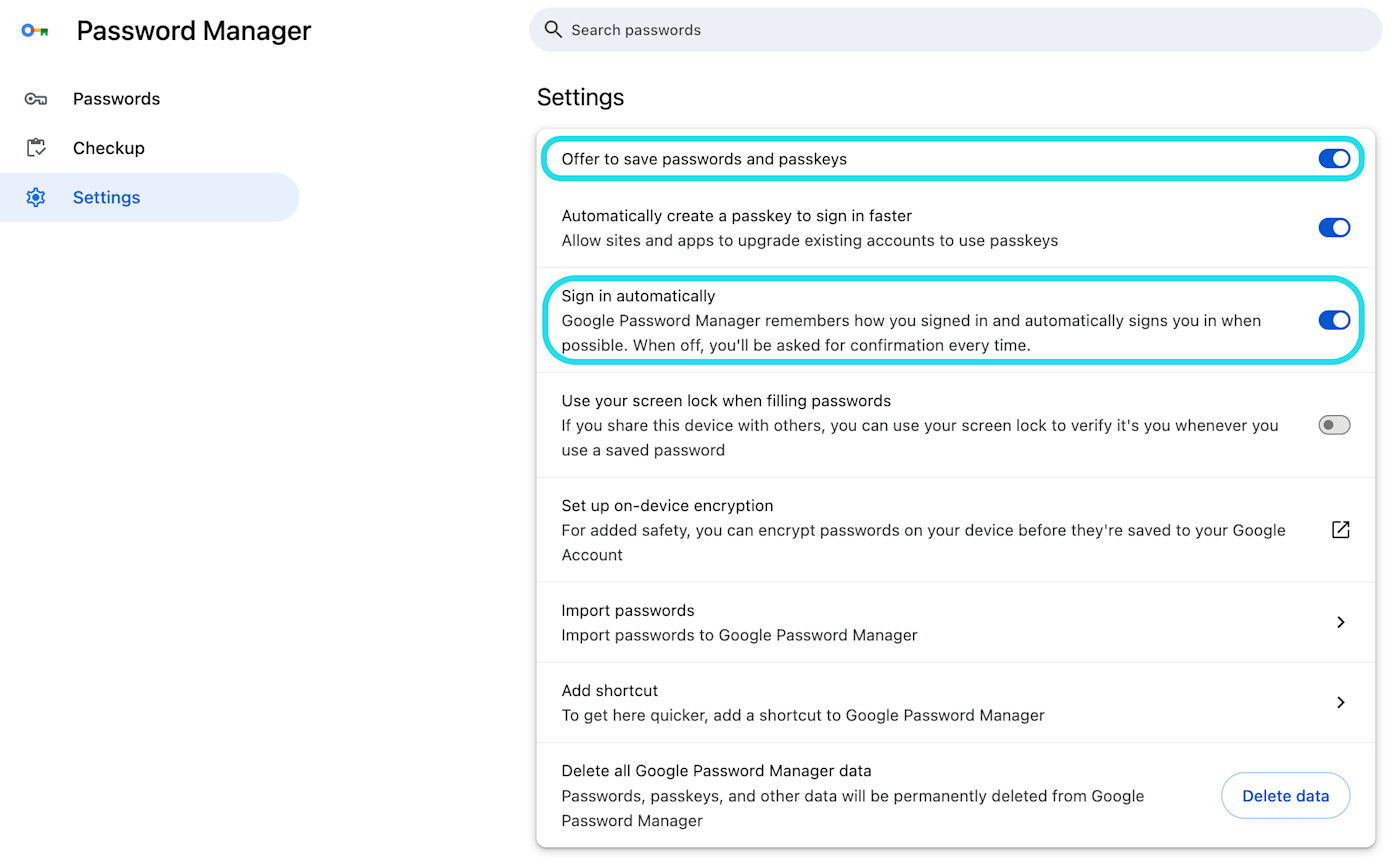 Turn off Chrome Password Manager