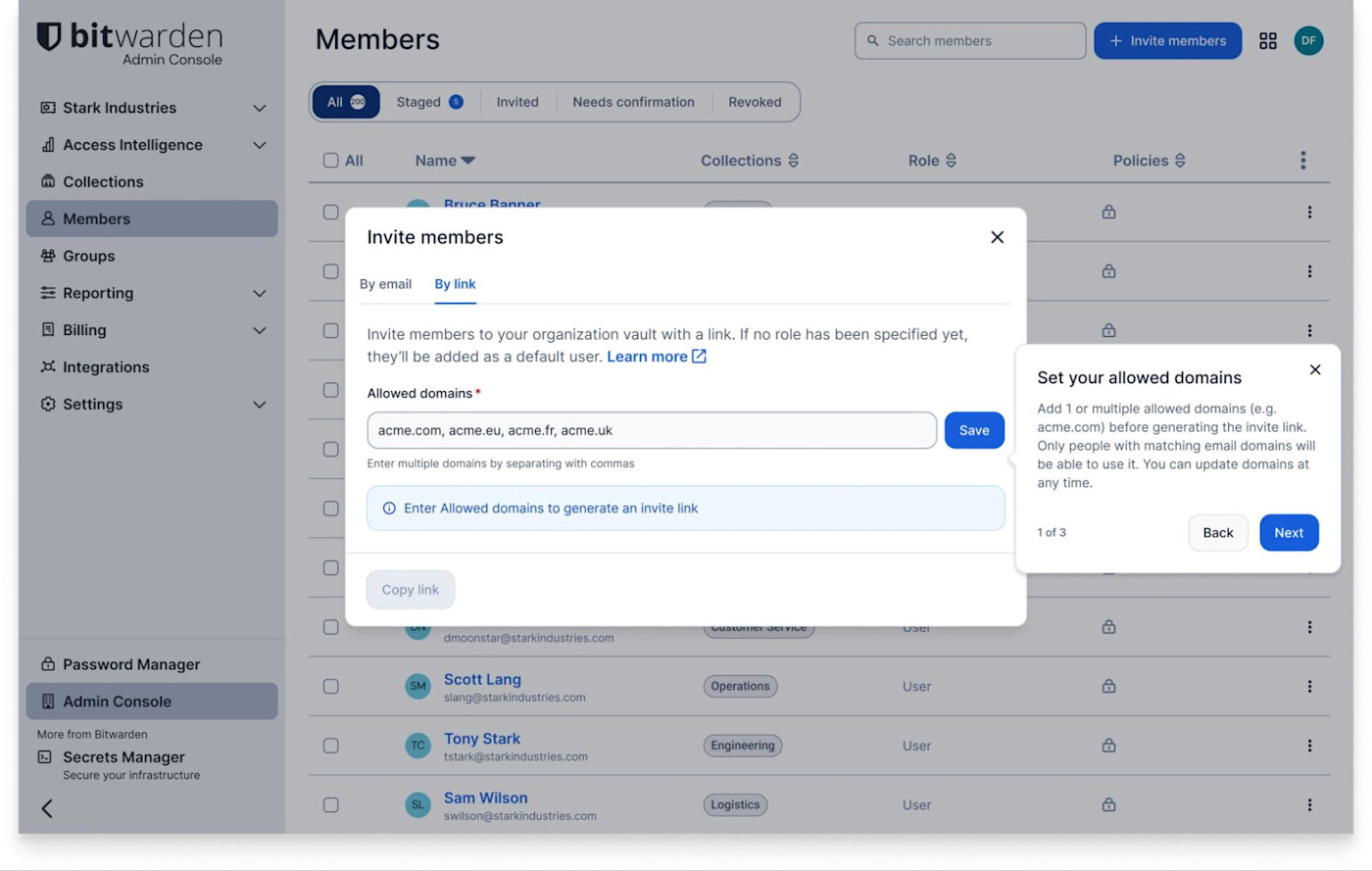 Invite Link in Admin Console