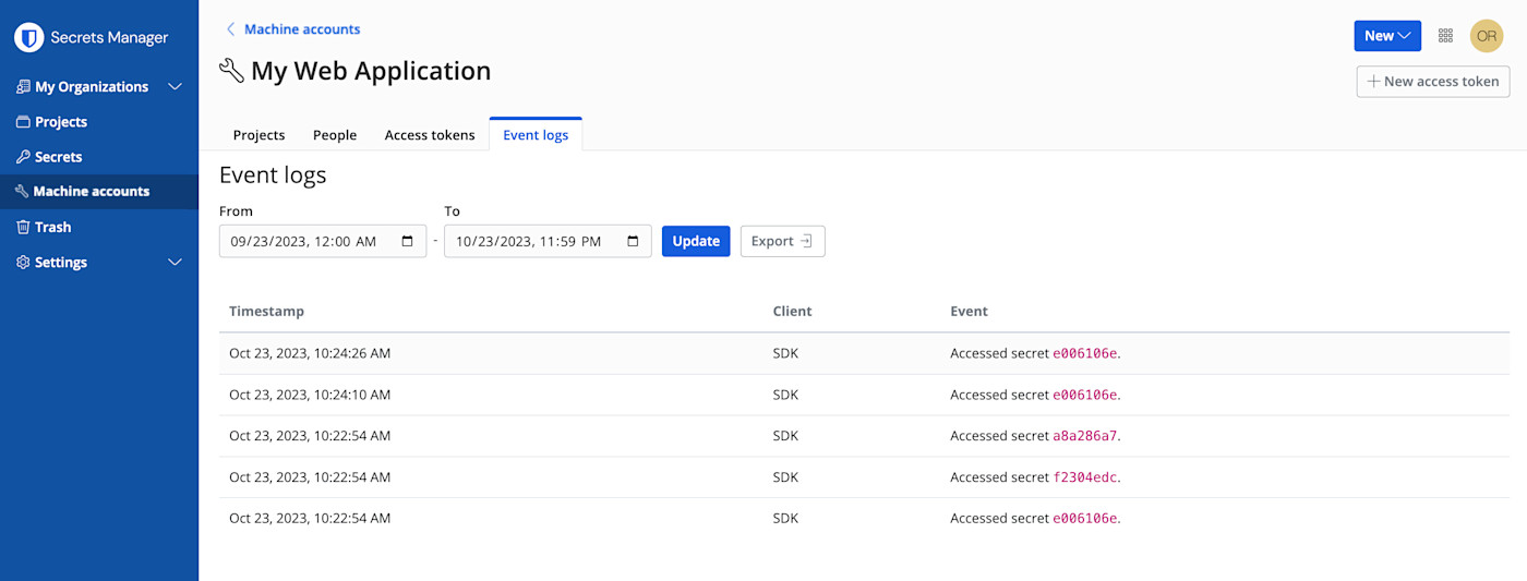 Servicekonto-Ereignisse