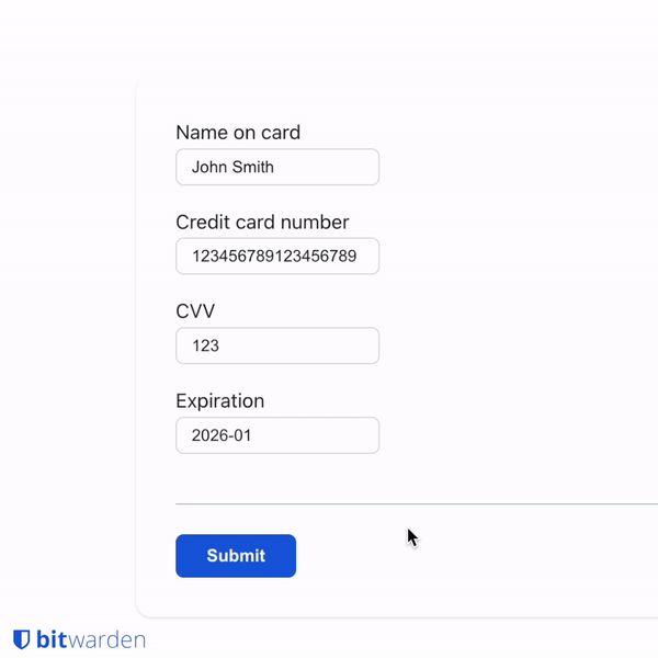 Tarjeta de crédito Bitwarden autofill