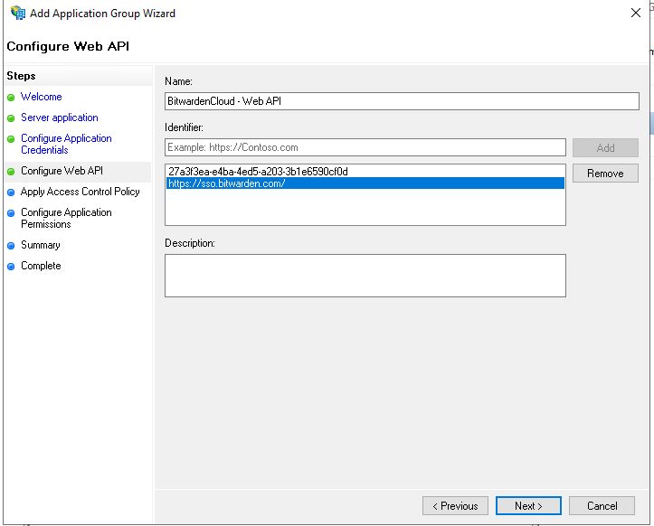 AD FS Configure Web API screen