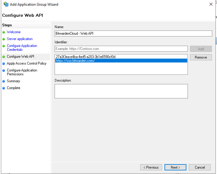 AD FS Configure Web API screen
