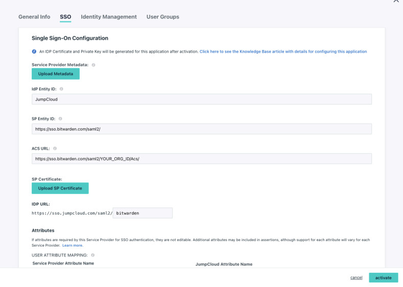Jumpcloud SSO configuration