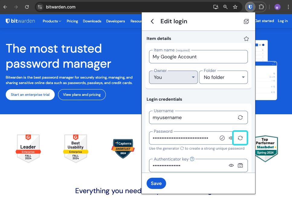 Browser extension password generator