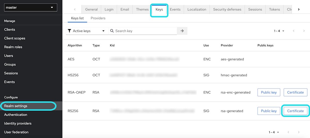 Keycloak RS256 Certificate