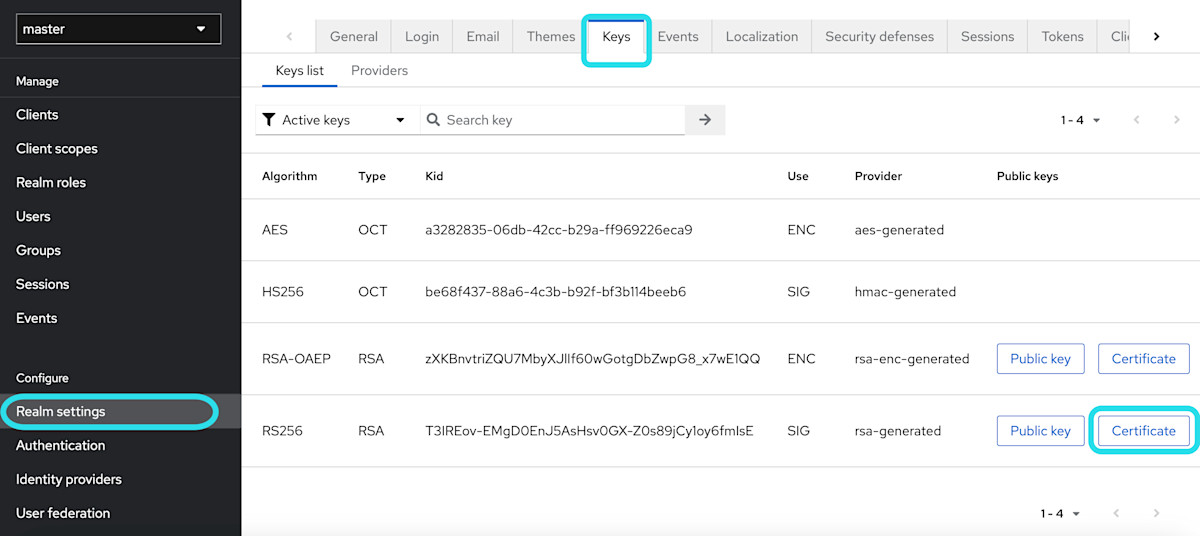 Keycloak RS256 Certificate