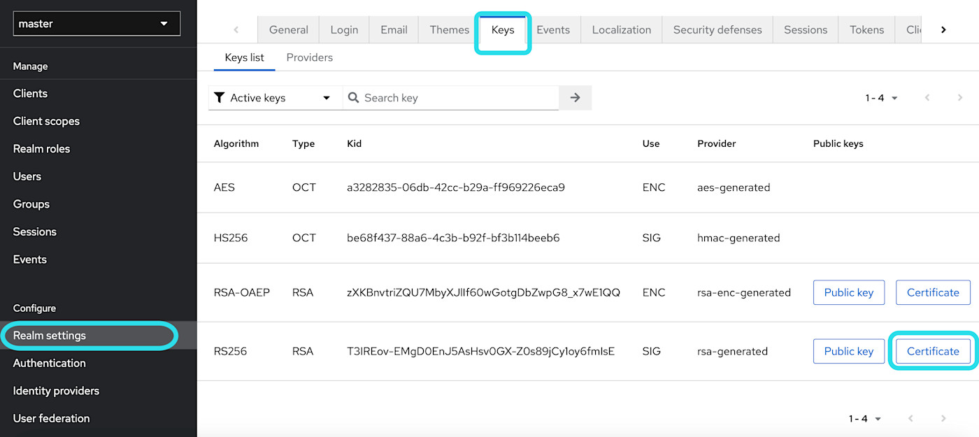 Keycloak RS256 Certificate