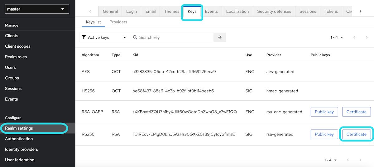 Keycloak RS256 Certificate
