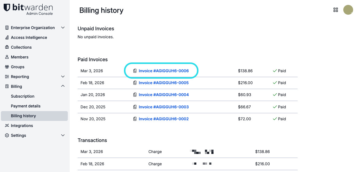 Organization invoices