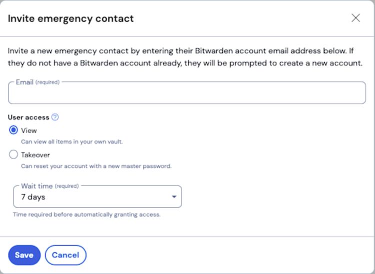 Emergency access dialogue 