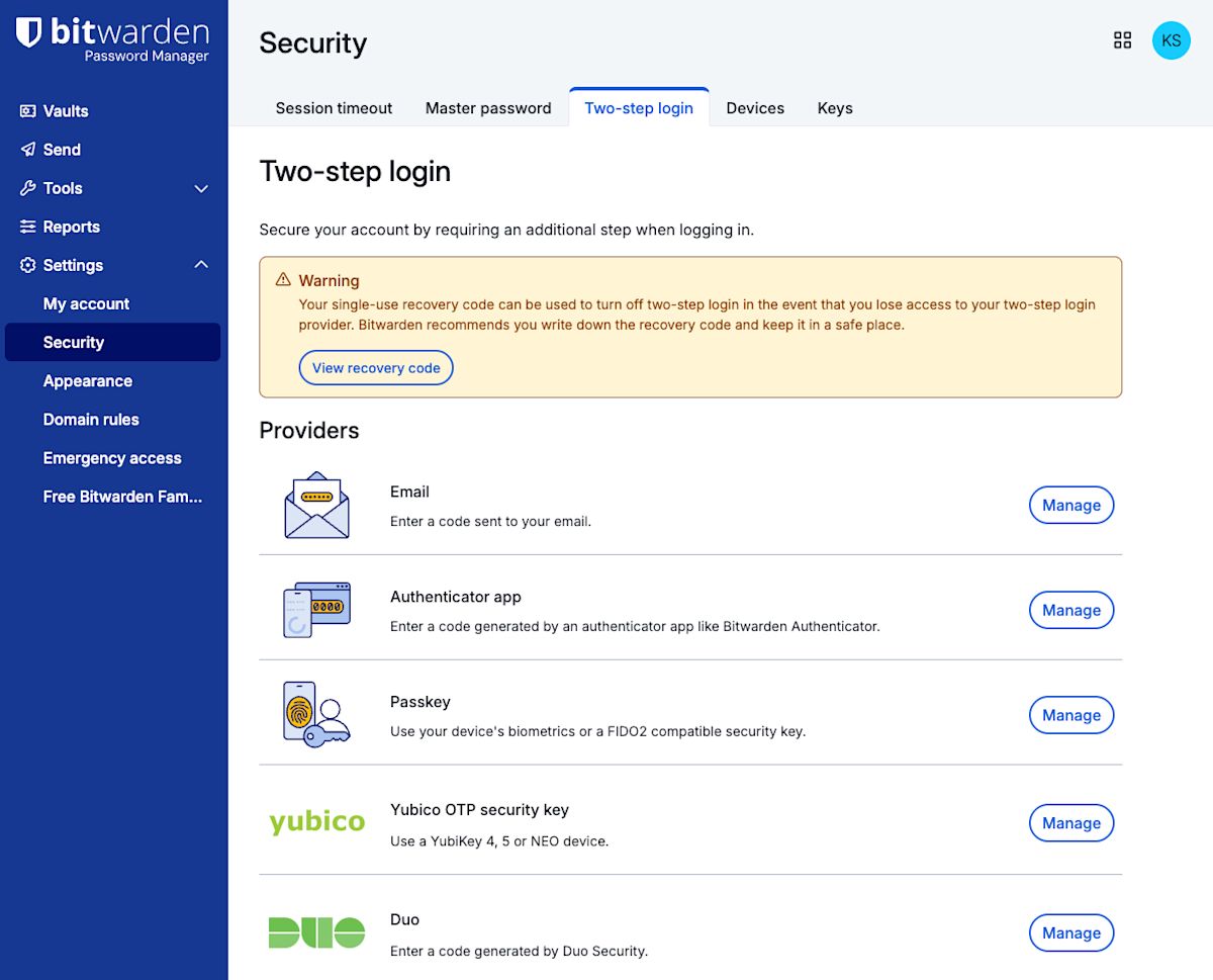 Two-step login settings