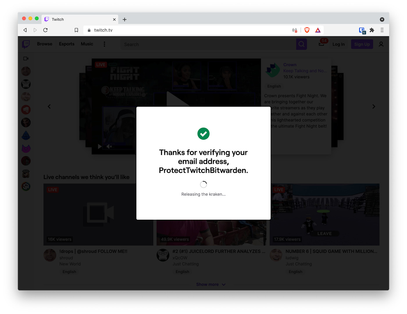 Verified email address on Twitch