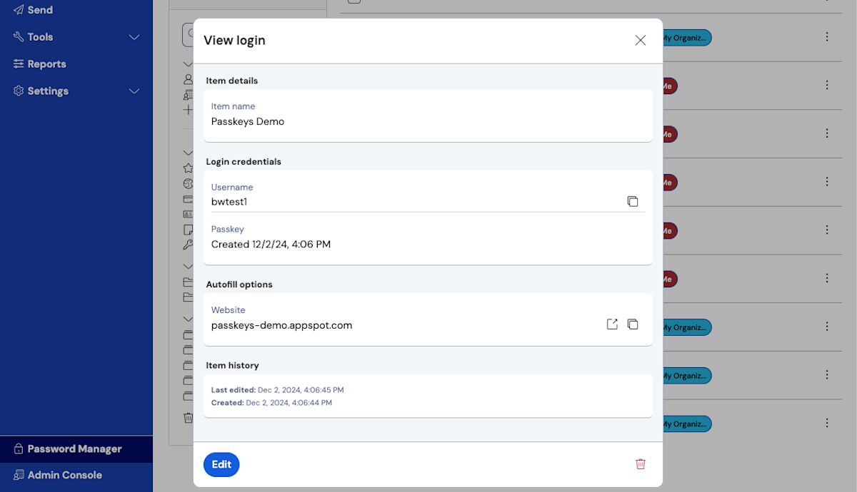 Passkey in your vault