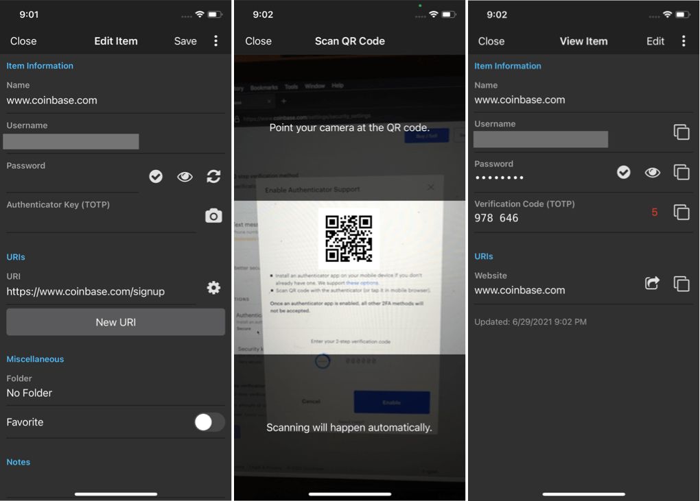 Using the Bitwarden Authenticator to set up two-step verification for your Coinbase account