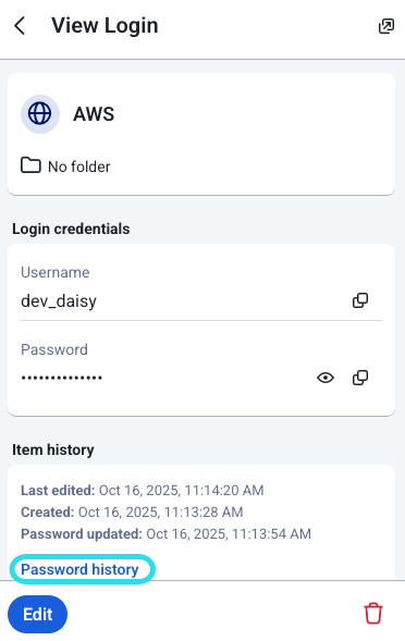 Password history on browser