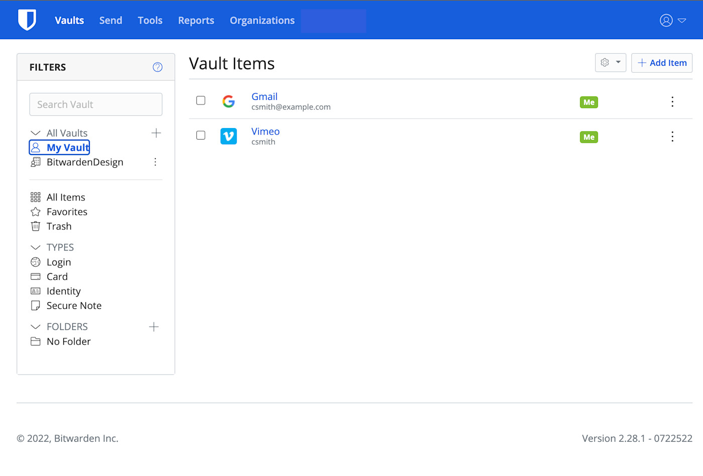 My Vault filter - Showing the sorted items with only items owned by the individual showing 