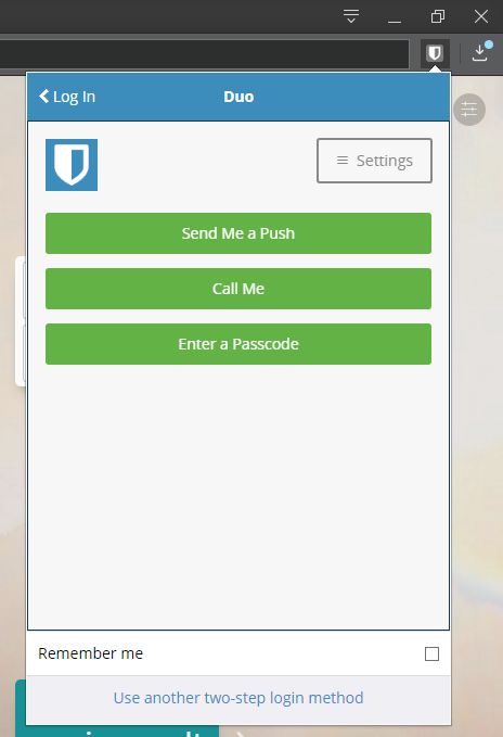 Logging into the browser extension vault with Duo
