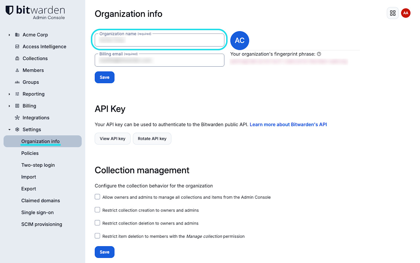 Edit organization name