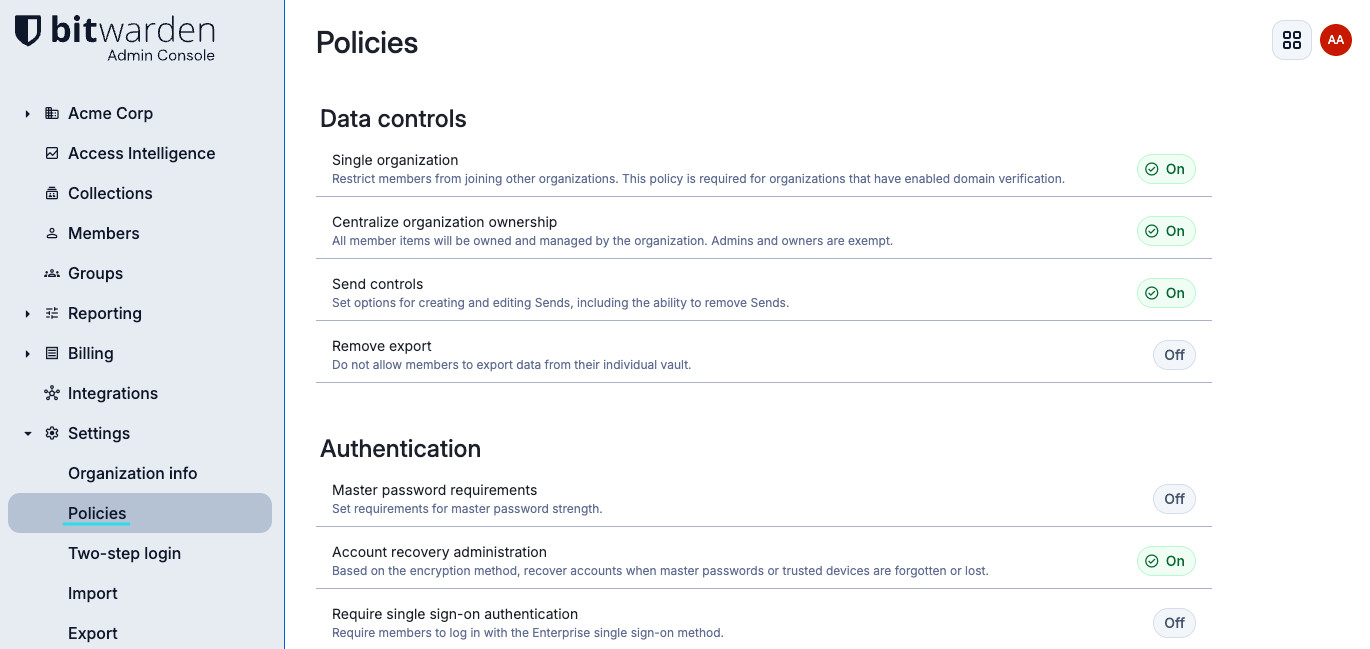 Set Enterprise policies