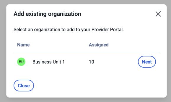 Add existing organization to Business Unit